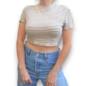 5/$100 SALE - Reformation Striped Crop Mock Neck Tee